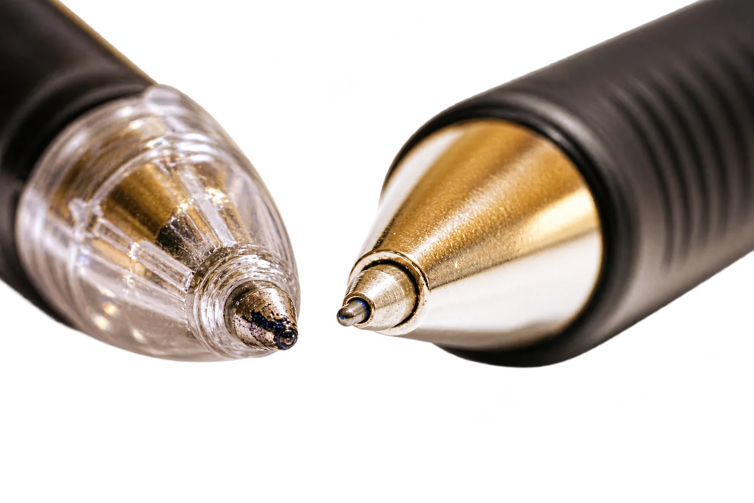 Deux pointes de stylos à bille face à face